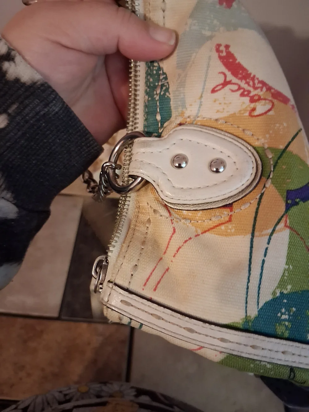 Coach Multicolor Canvas Shoulder Bag with White Leather Trim